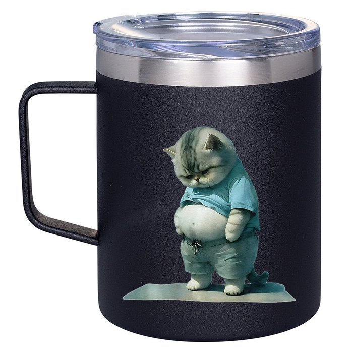 Funny Fat Cat Art Design Print 12oz Stainless Steel Coffee Mug
