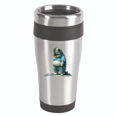 Funny Fat Cat Art Design Print 16oz Travel Tumbler