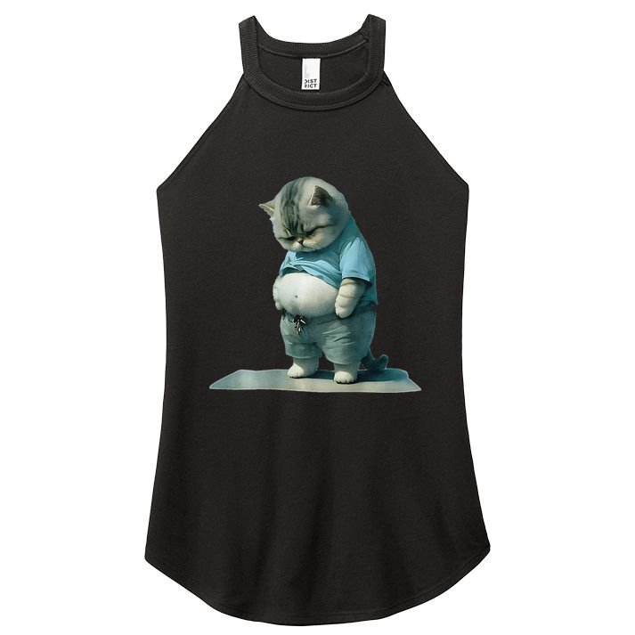 Funny Fat Cat Art Design Print Women's Perfect Tri Rocker Tank