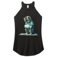 Funny Fat Cat Art Design Print Women's Perfect Tri Rocker Tank