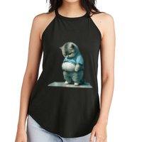 Funny Fat Cat Art Design Print Women's Perfect Tri Rocker Tank