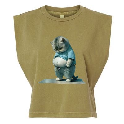 Funny Fat Cat Art Design Print Garment-Dyed Women's Muscle Tee