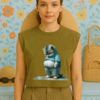 Funny Fat Cat Art Design Print Garment-Dyed Women's Muscle Tee