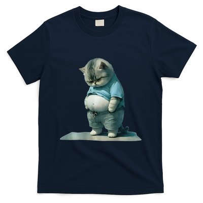 Funny Fat Cat Art Design Print T-Shirt