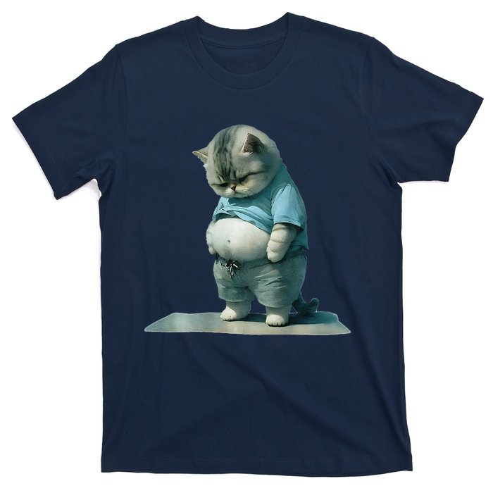 Funny Fat Cat Art Design Print T-Shirt