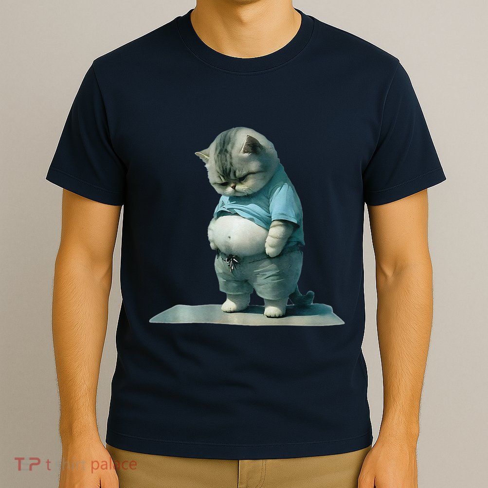 Funny Fat Cat Art Design Print T-Shirt