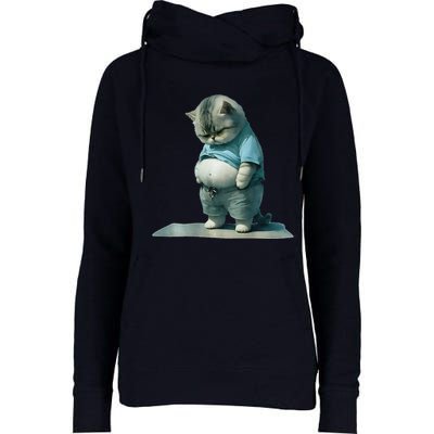 Funny Fat Cat Art Design Print Womens Funnel Neck Pullover Hood