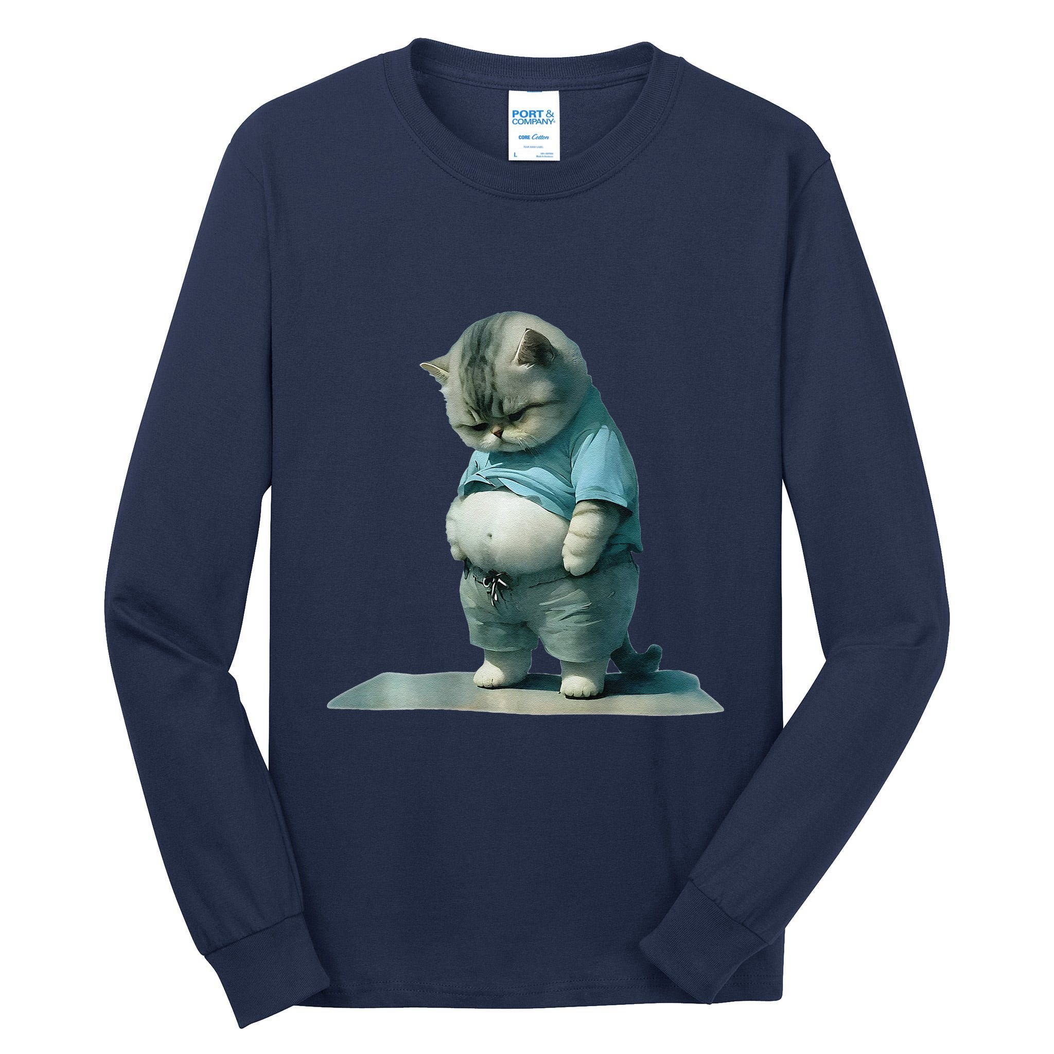Funny Fat Cat Art Design Print Tall Long Sleeve T-Shirt