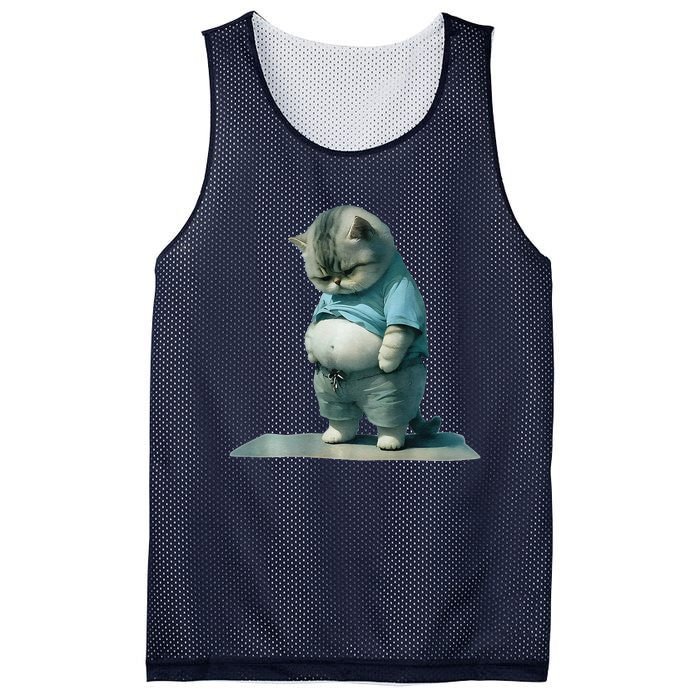 Funny Fat Cat Art Design Print Mesh Reversible Basketball Jersey Tank