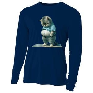 Funny Fat Cat Art Design Print Cooling Performance Long Sleeve Crew