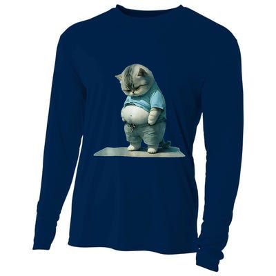 Funny Fat Cat Art Design Print Cooling Performance Long Sleeve Crew