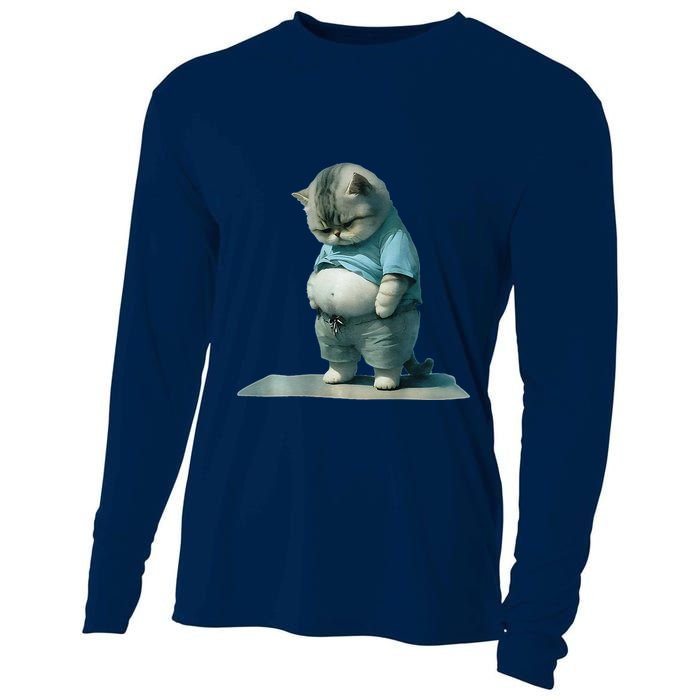 Funny Fat Cat Art Design Print Cooling Performance Long Sleeve Crew