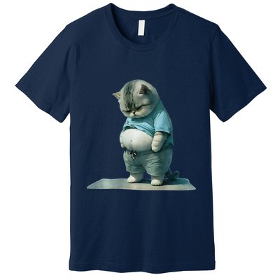 Funny Fat Cat Art Design Print Premium T-Shirt