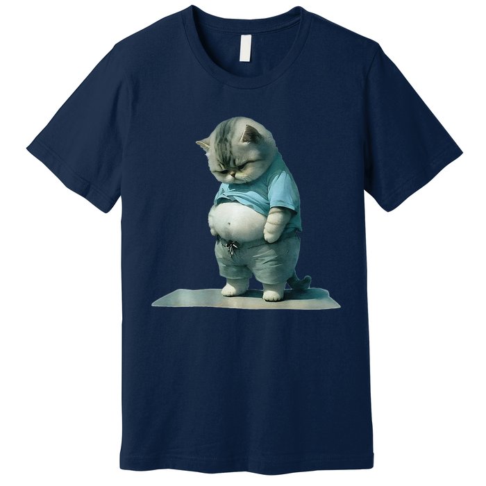 Funny Fat Cat Art Design Print Premium T-Shirt