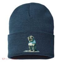 Funny Fat Cat Art Design Print Sustainable Knit Beanie