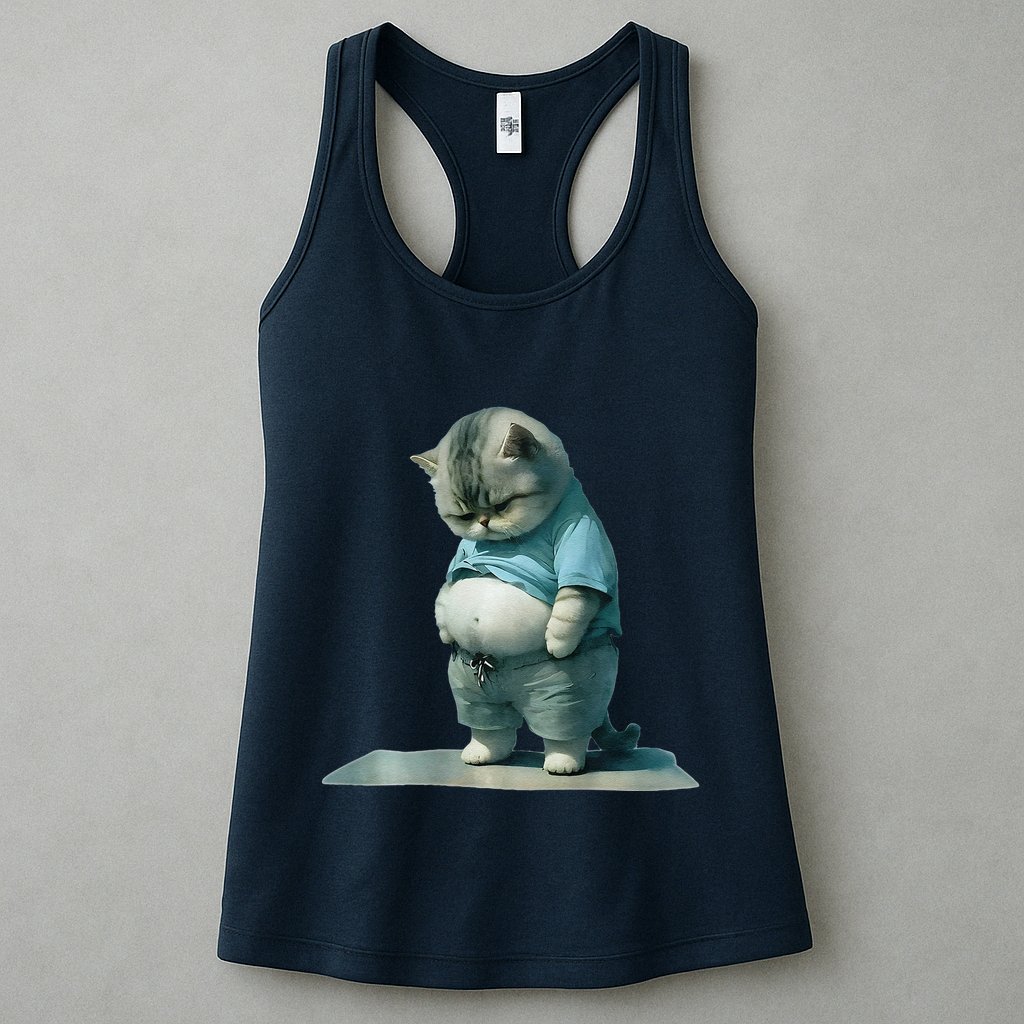 Funny Fat Cat Art Design Print Womens Tank Top