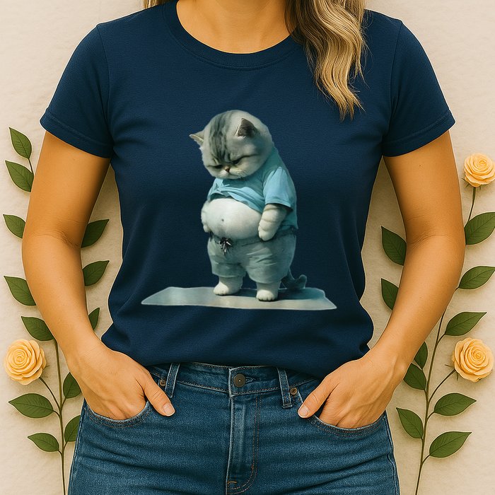 Funny Fat Cat Art Design Print Womens T-Shirt