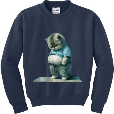 Funny Fat Cat Art Design Print Kids Sweatshirt