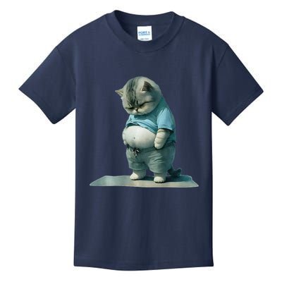 Funny Fat Cat Art Design Print Kids T-Shirt