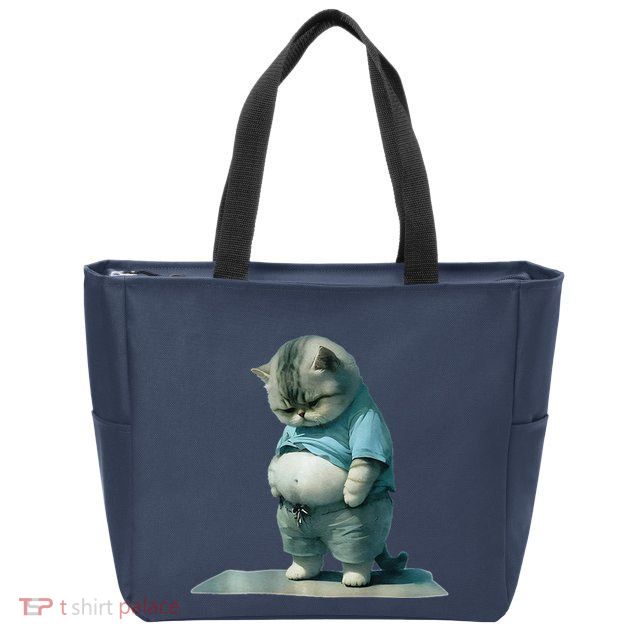 Funny Fat Cat Art Design Print Zip Tote Bag