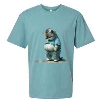 Funny Fat Cat Art Design Print Sueded Cloud Jersey T-Shirt