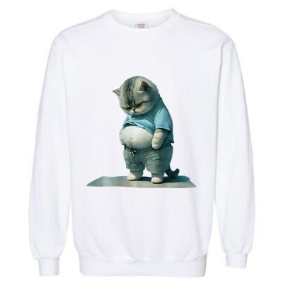 Funny Fat Cat Art Design Print Garment-Dyed Sweatshirt