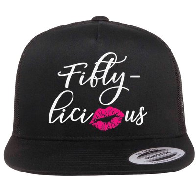 Fiftylicious Fifty Cute 50th Birthday For Her Funny Gift Flatbill Hat