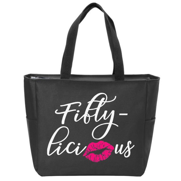Fiftylicious Fifty Cute 50th Birthday For Her Funny Gift Zip Tote Bag