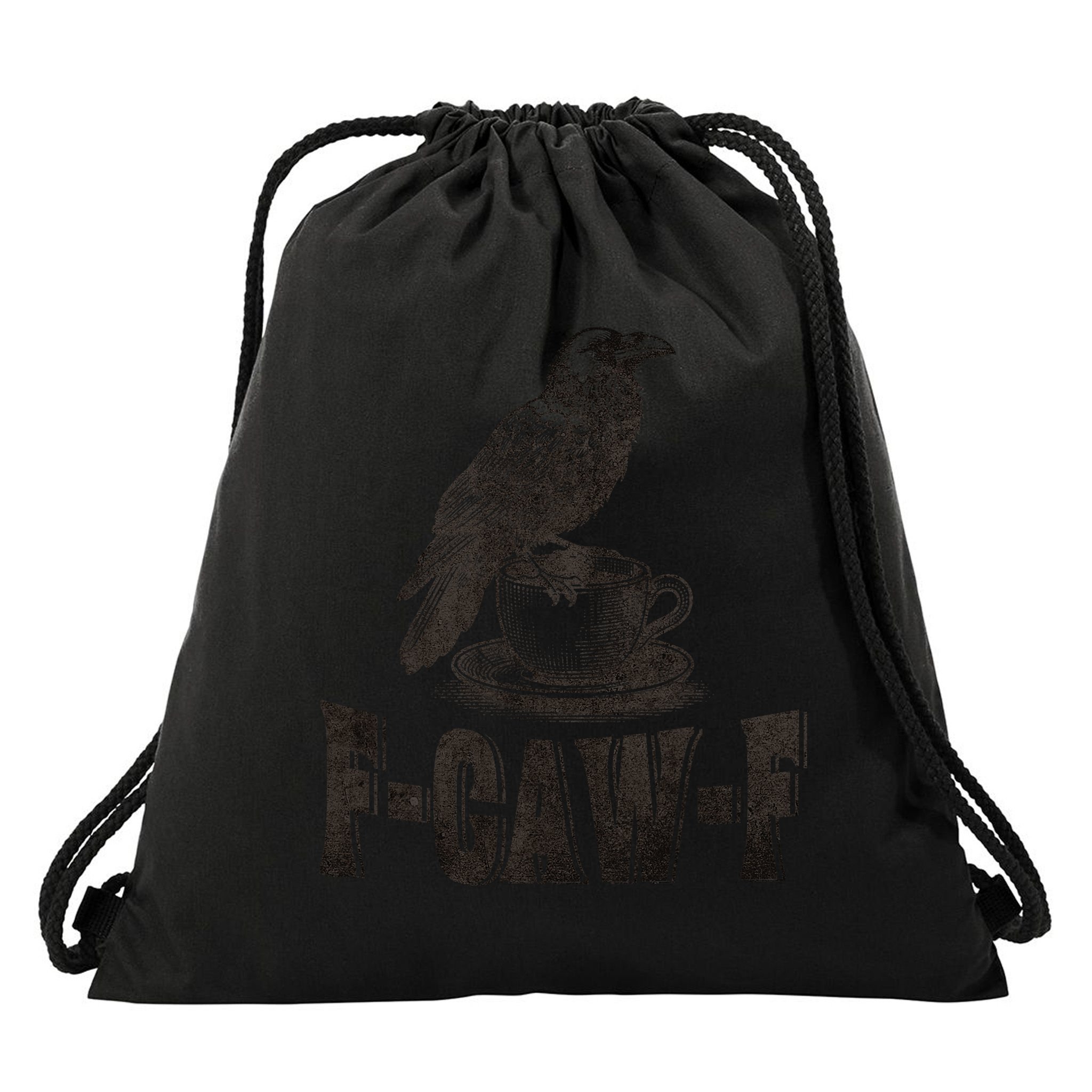 Funny F-CAW-F Crow Coffee Adult Humor Graphic Drawstring Bag