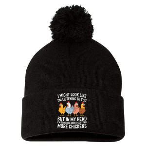 Funny Farmer Chickens Pom Pom 12in Knit Beanie