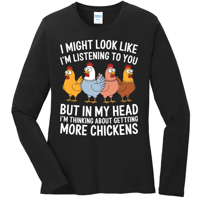 Funny Farmer Chickens Ladies Long Sleeve Shirt