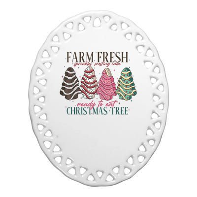 Farm Fresh Christmas Tree Cakes Funny Tree Farm Xmas Pajamas Ceramic Oval Ornament