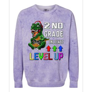 Funny First Day Of 2nd Grade T Rex Gamer Level Up Colorblast Crewneck Sweatshirt