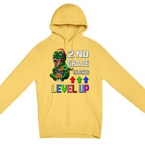 Funny First Day Of 2nd Grade T Rex Gamer Level Up Premium Pullover Hoodie