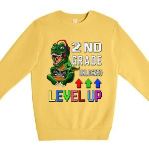 Funny First Day Of 2nd Grade T Rex Gamer Level Up Premium Crewneck Sweatshirt