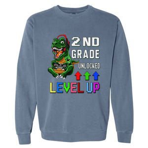 Funny First Day Of 2nd Grade T Rex Gamer Level Up Garment-Dyed Sweatshirt