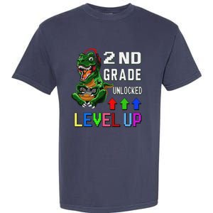 Funny First Day Of 2nd Grade T Rex Gamer Level Up Garment-Dyed Heavyweight T-Shirt