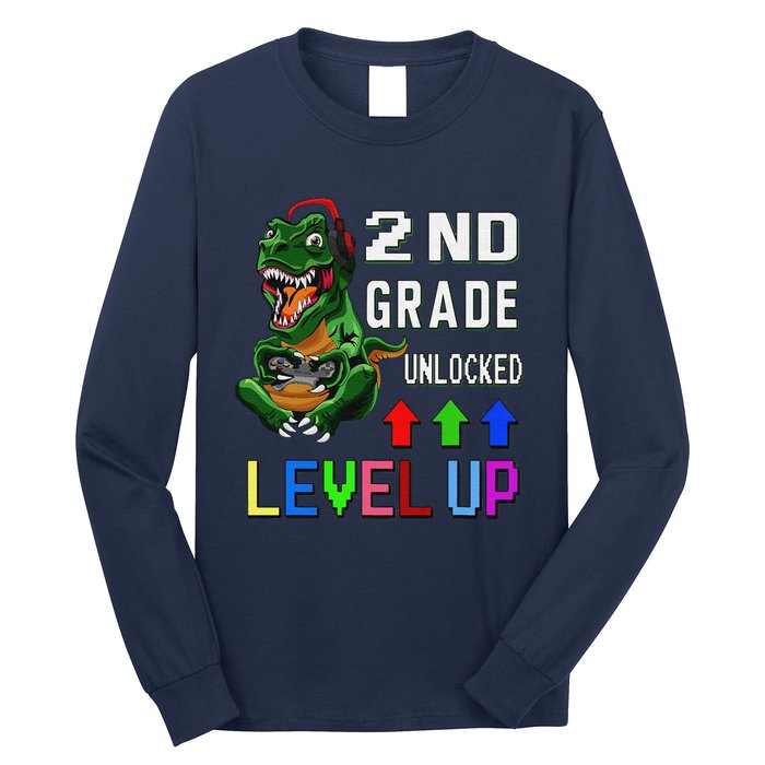 Funny First Day Of 2nd Grade T Rex Gamer Level Up Long Sleeve Shirt