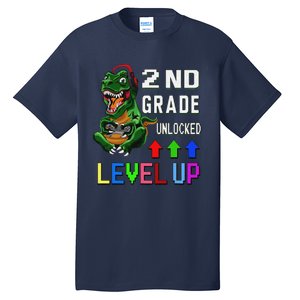 Funny First Day Of 2nd Grade T Rex Gamer Level Up Tall T-Shirt