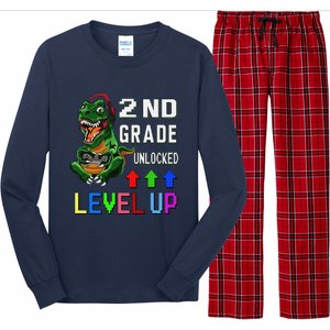 Funny First Day Of 2nd Grade T Rex Gamer Level Up Long Sleeve Pajama Set