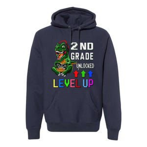 Funny First Day Of 2nd Grade T Rex Gamer Level Up Premium Hoodie