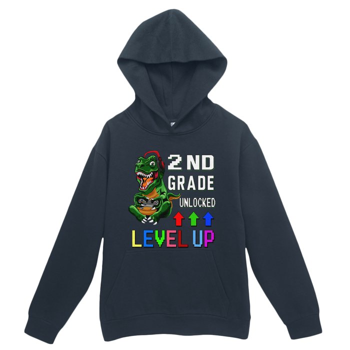 Funny First Day Of 2nd Grade T Rex Gamer Level Up Urban Pullover Hoodie