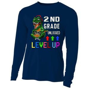 Funny First Day Of 2nd Grade T Rex Gamer Level Up Cooling Performance Long Sleeve Crew