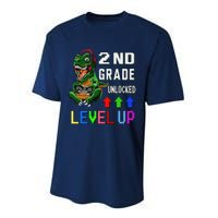 Funny First Day Of 2nd Grade T Rex Gamer Level Up Performance Sprint T-Shirt