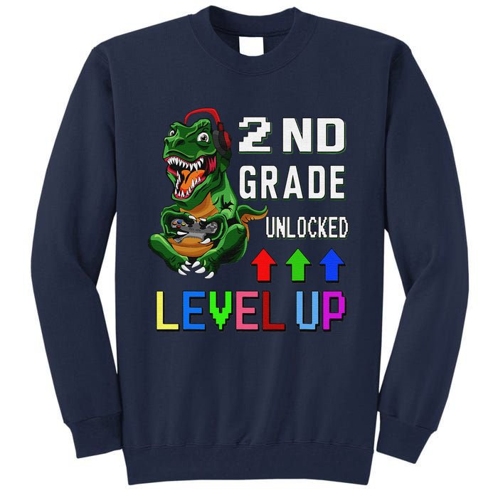 Funny First Day Of 2nd Grade T Rex Gamer Level Up Tall Sweatshirt