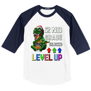 Funny First Day Of 2nd Grade T Rex Gamer Level Up Baseball Sleeve Shirt