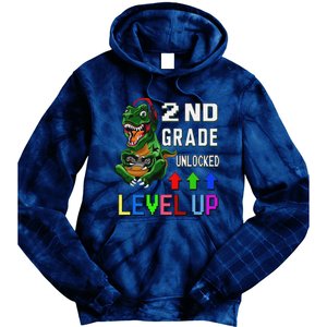 Funny First Day Of 2nd Grade T Rex Gamer Level Up Tie Dye Hoodie