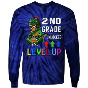 Funny First Day Of 2nd Grade T Rex Gamer Level Up Tie-Dye Long Sleeve Shirt