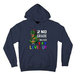 Funny First Day Of 2nd Grade T Rex Gamer Level Up Tall Hoodie