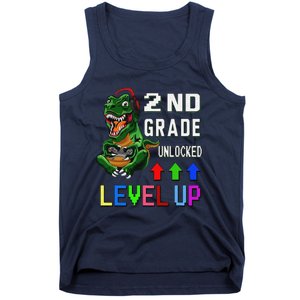 Funny First Day Of 2nd Grade T Rex Gamer Level Up Tank Top